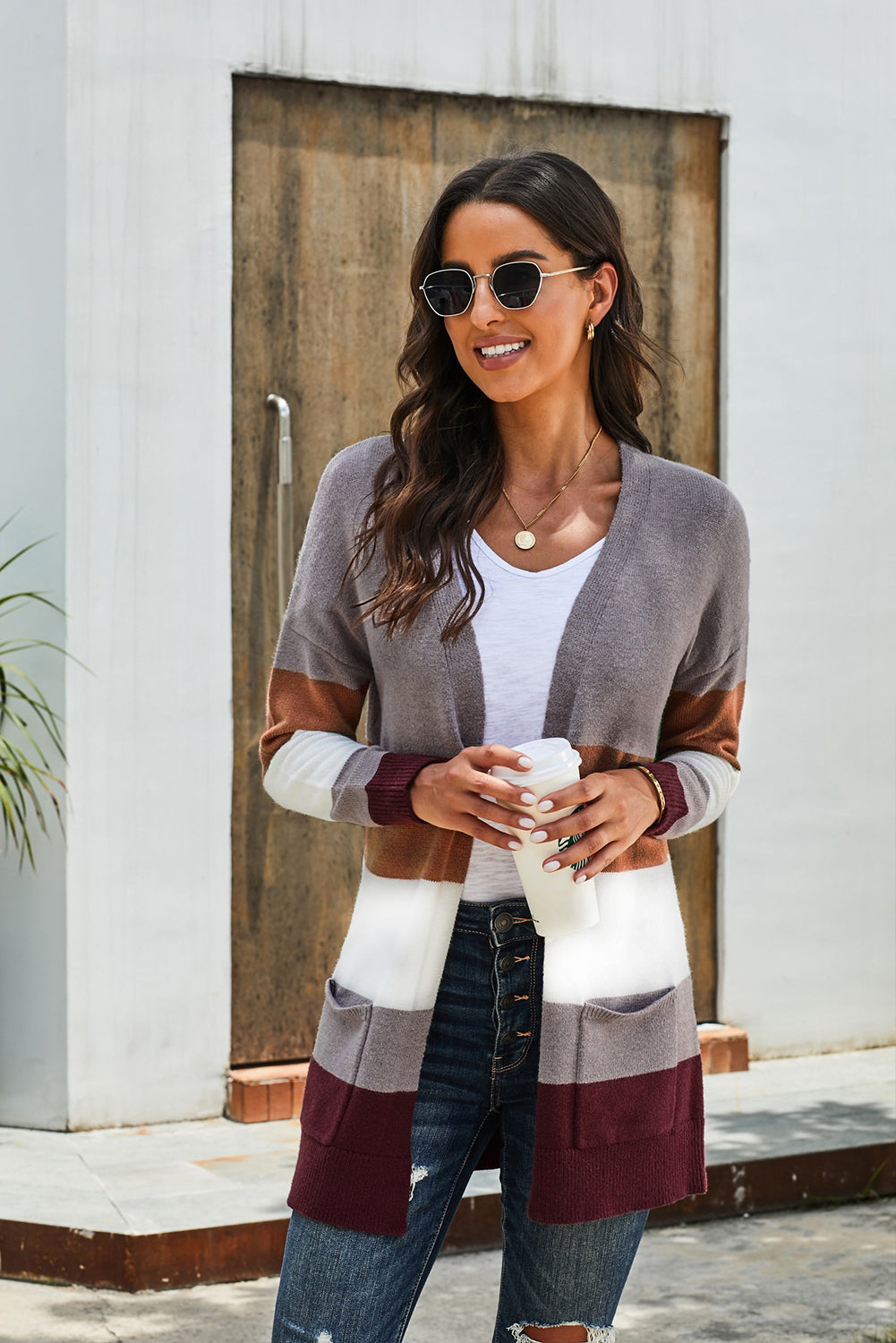 Color Block Cardigan with Pockets
