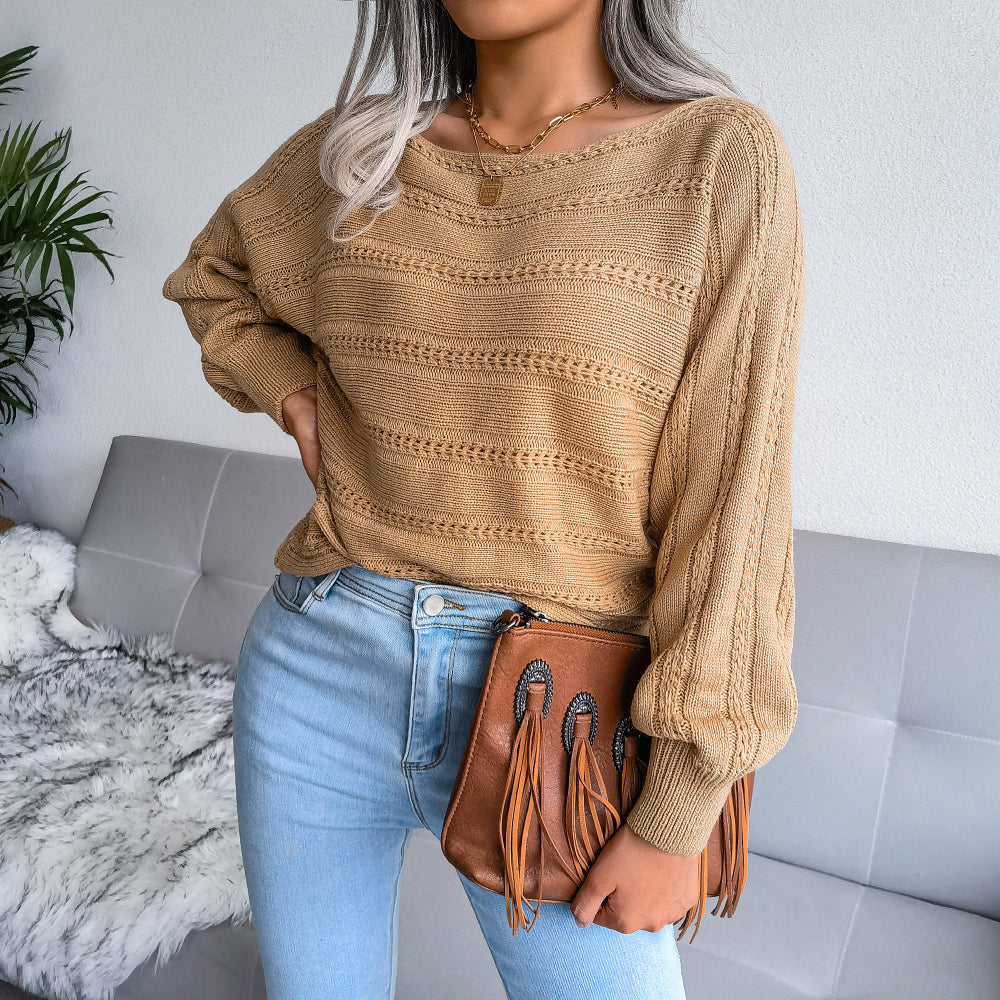 Boat Neck Ribbed Trim Sweater