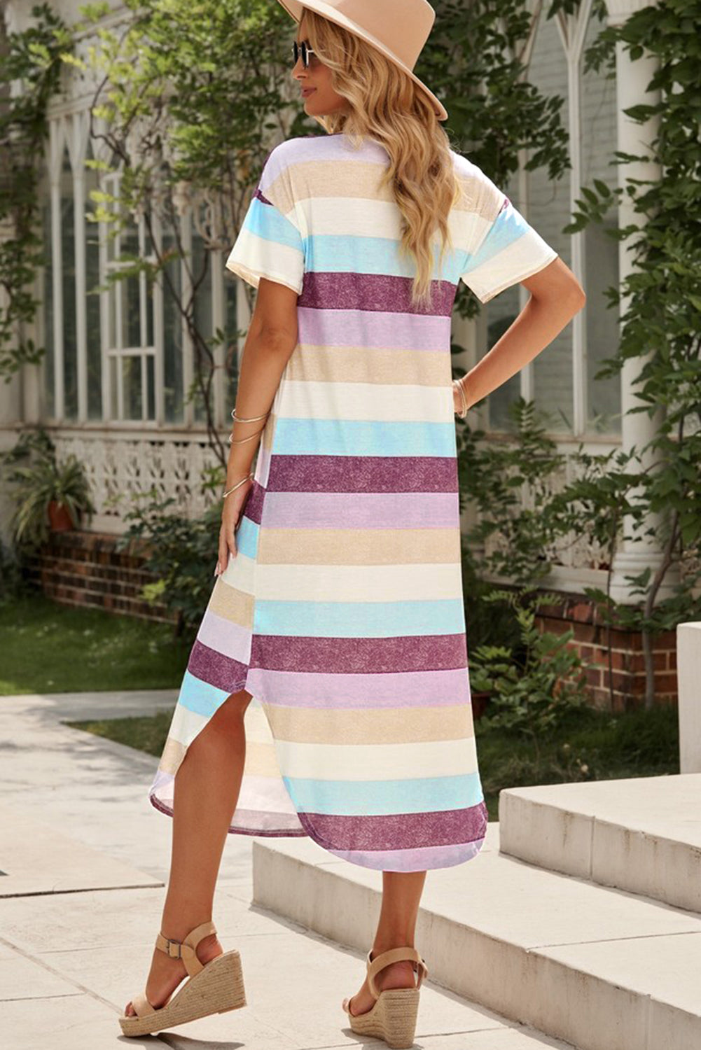 Striped V-Neck Midi Dress