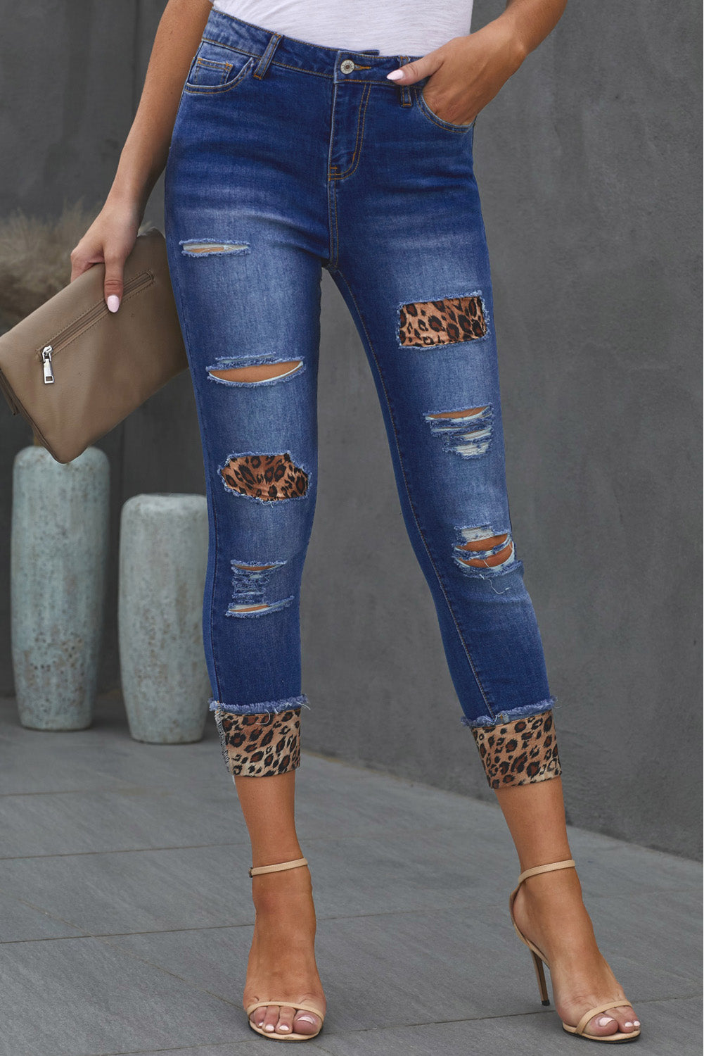 Leopard Patch Cropped Jeans