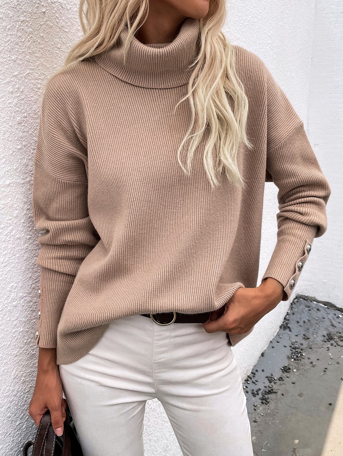 Button Turtleneck Sweater