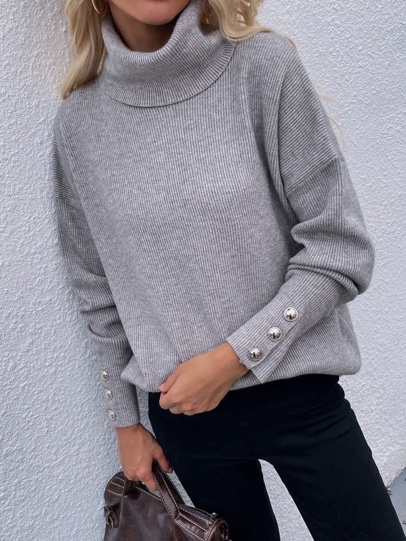 Button Turtleneck Sweater