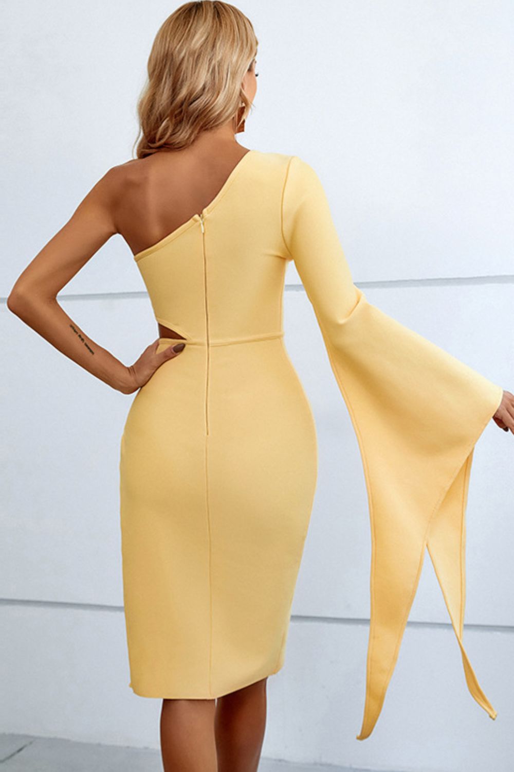 Split Flare Sleeve One-Shoulder Dress