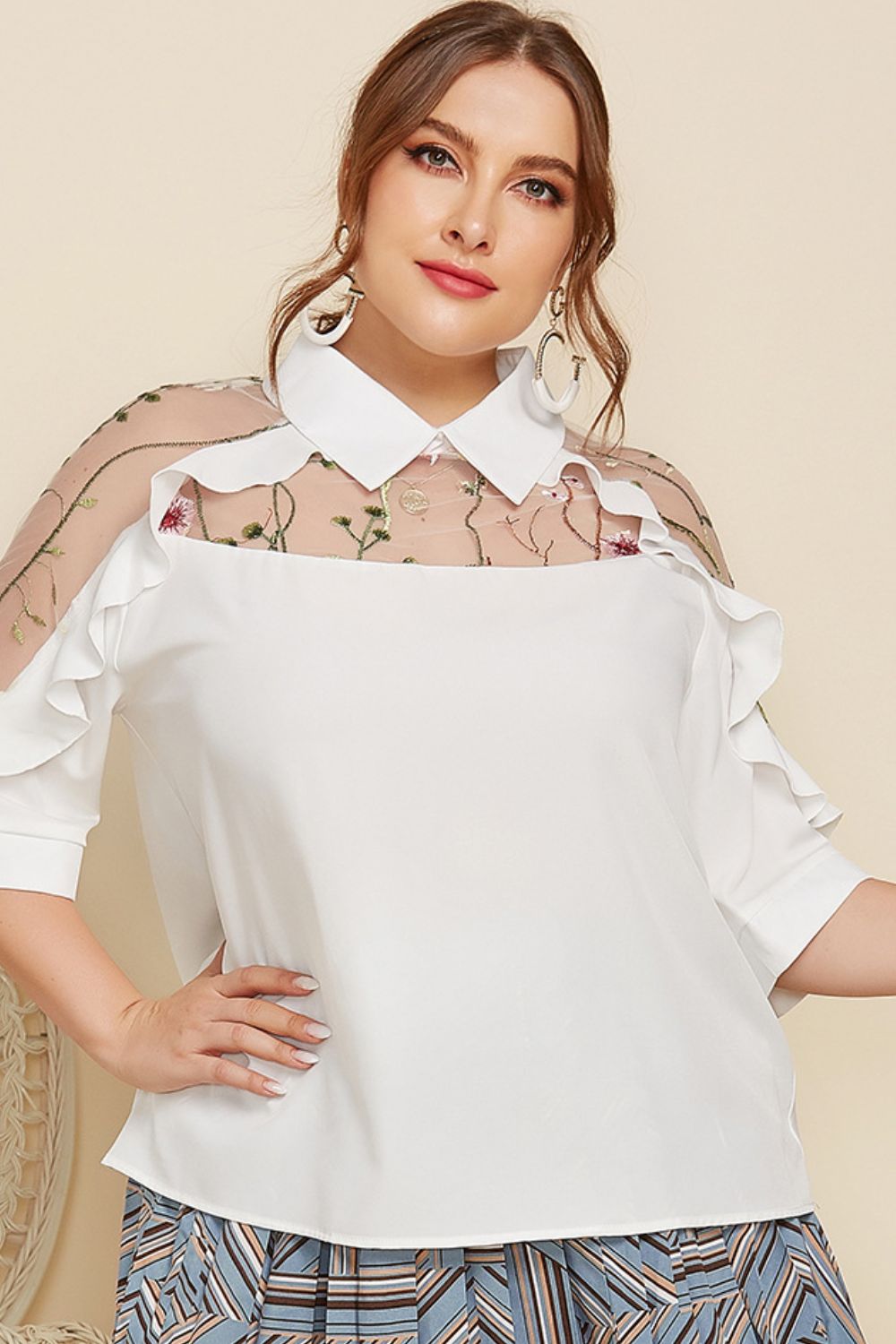 Plus Size Embroidered Style Blouse
