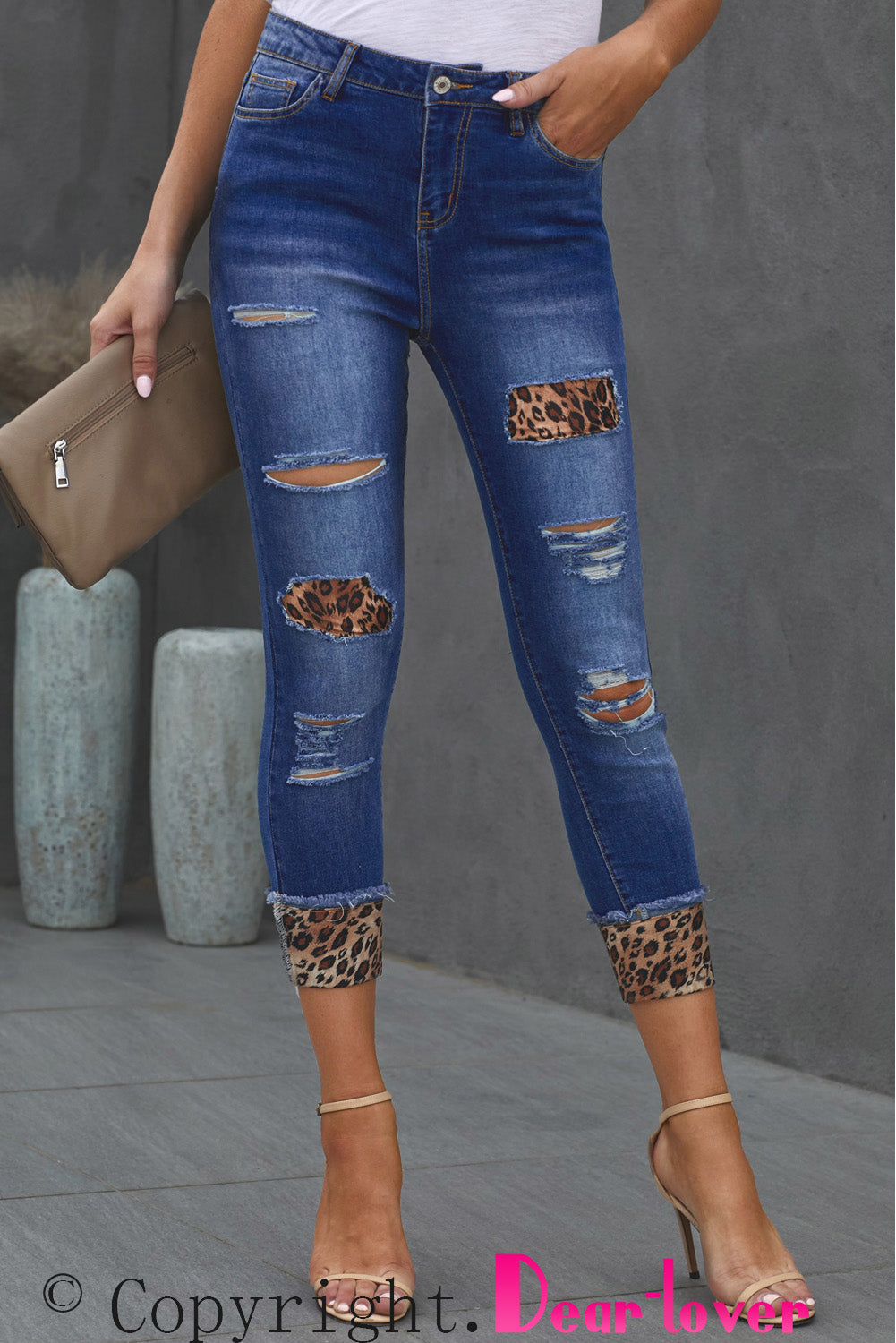 Leopard Patch Cropped Jeans